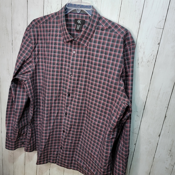 New! Calvin Klein Men's Black Red Plaid Button Up Cotton Shirt Size XL. - Picture 2 of 6